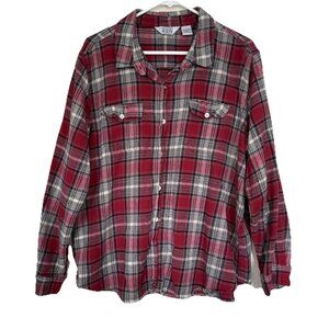 Keren Hart Red Plaid Flannel Button Up Shirt Size 2X Long Sleeve Pockets Country